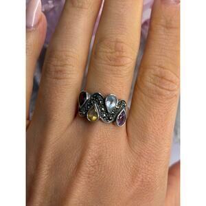925 Sterling Silver Amethyst Topaz Citrine Garnet Ring Size 9